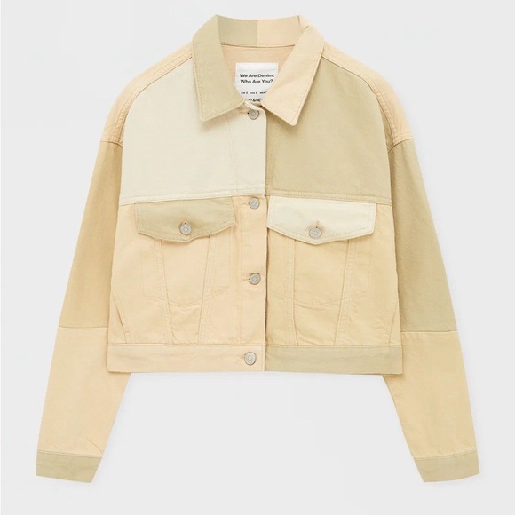 Jacket sand-colored patchwork denim by Pull & Bear, Size S, new with tag - Picture 2 of 16